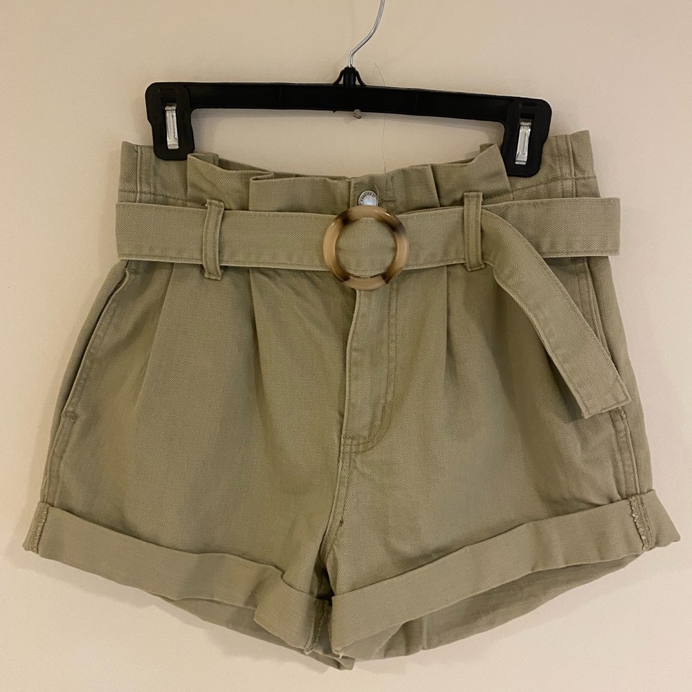 Olive Green Belted Shorts